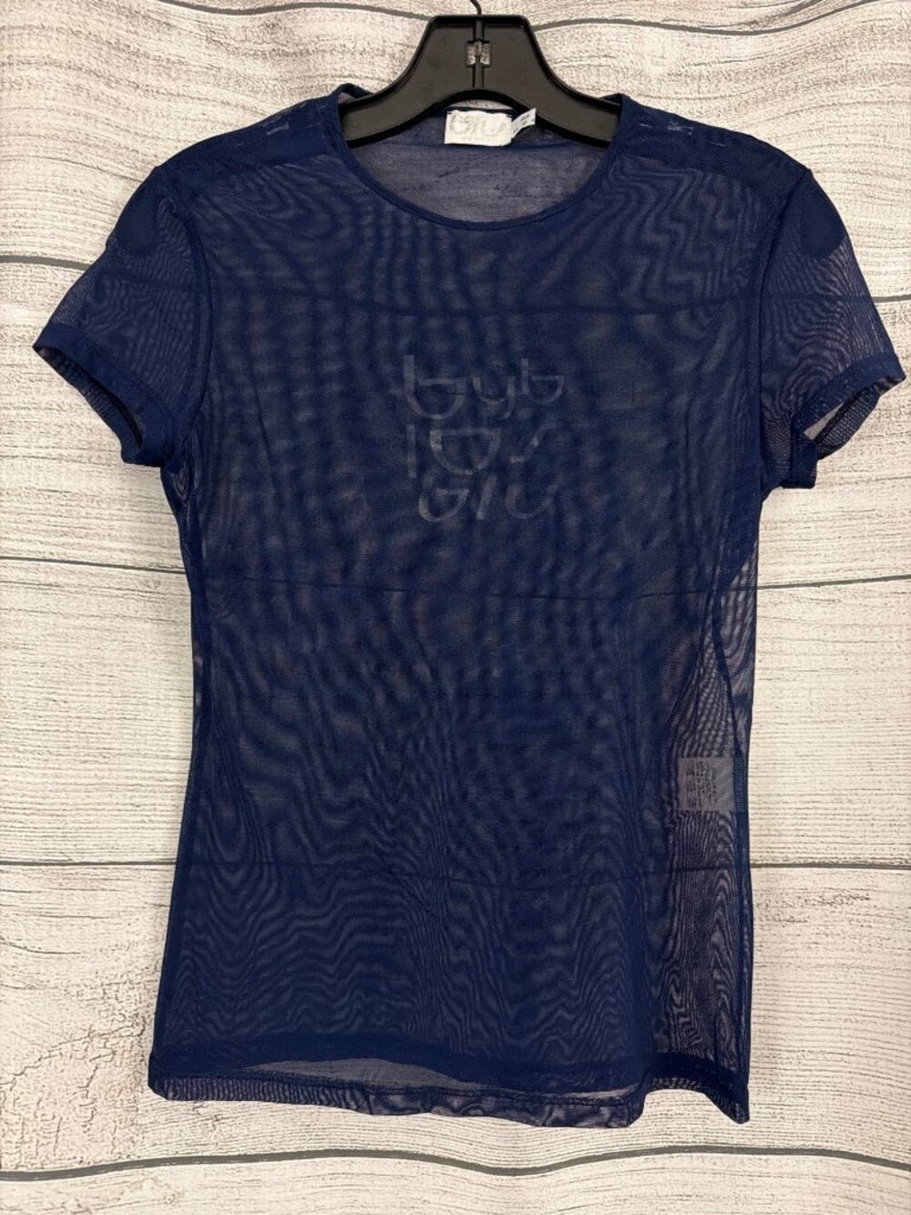 Byblos Blu Sheer Mesh Short Sleeve Top Navy Blue Size 44/10
